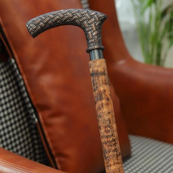 93.98 cm Walking Stick with Cast Aluminum Handle Leather Wrapped Wooden Cane with Floral Design Gift for Him, Her