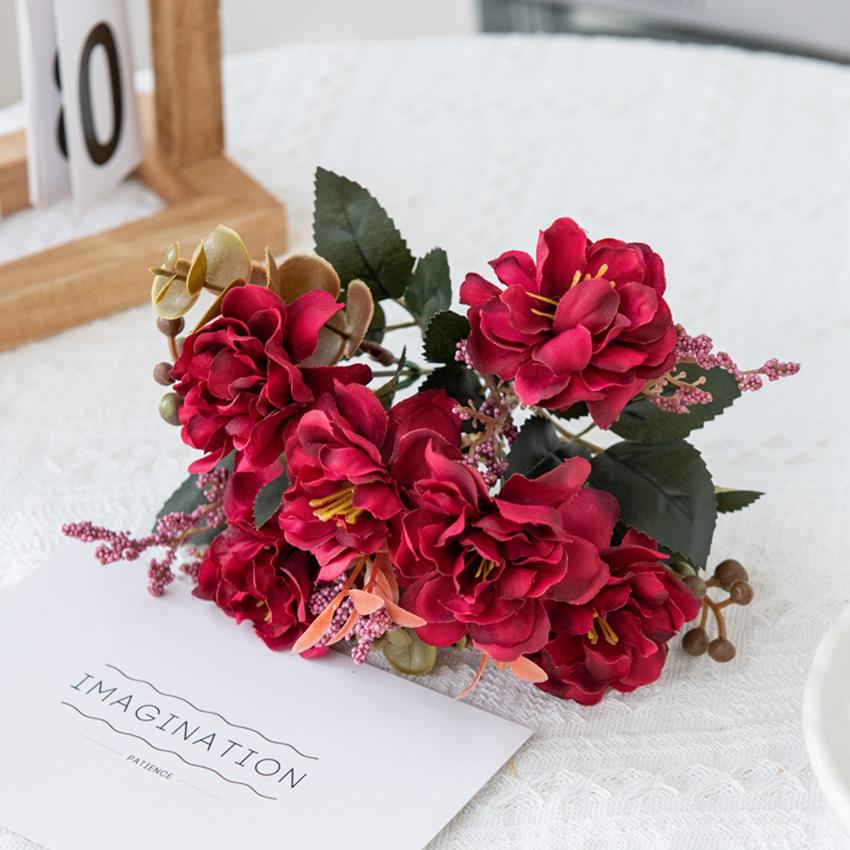 

1PC Artificial Flowers Wedding Silk Cherry Vase Home Decor Valentine s Day Living Room Accessories Diy Festival Wreath Scrapbook 1pc червоний