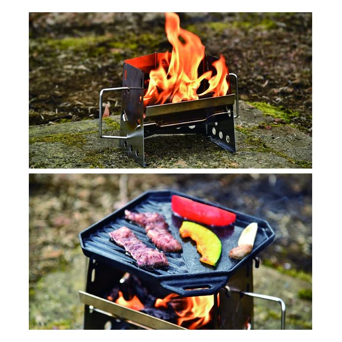 Uniflame Firewood Grill Solo Stick Turbo II Stainless Steel Stove for Campfire and Charcoal Solo Camping & (682999 & 632048) Cooking,