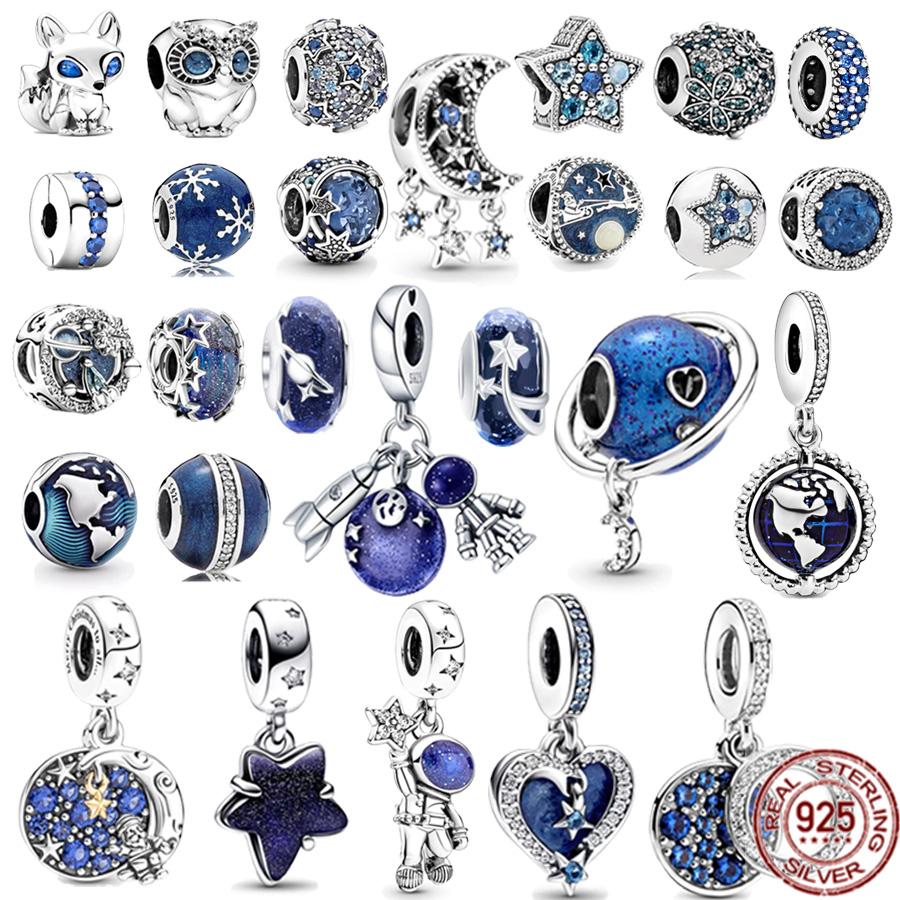 

925 Sterling Silver Blue Bead Clip Charm Fit Bracelet DIY Women Fashion Jewelry