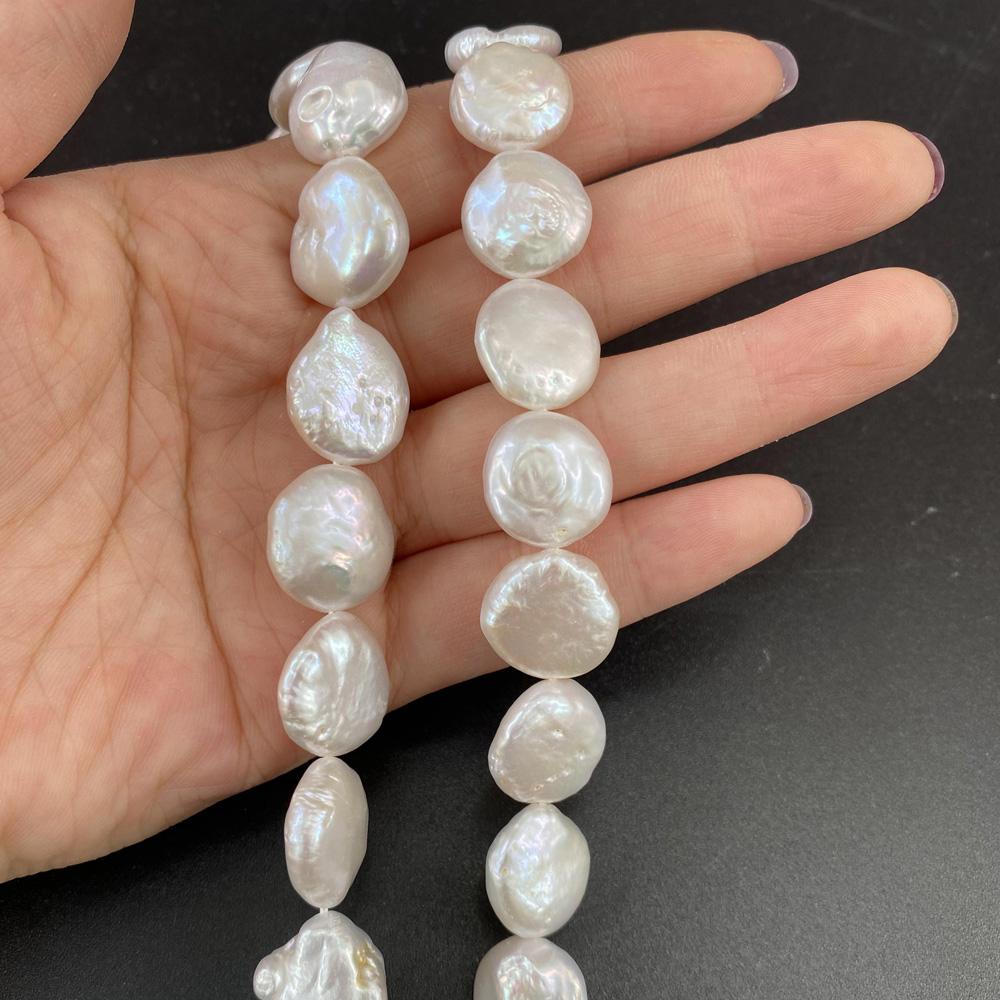 1String, Button Shape Pearls, 14-15 mm, White Natural Freshwater Pearl Beads for Jewelry Making DIY Supplies, Women's Craft Gifts 36cm