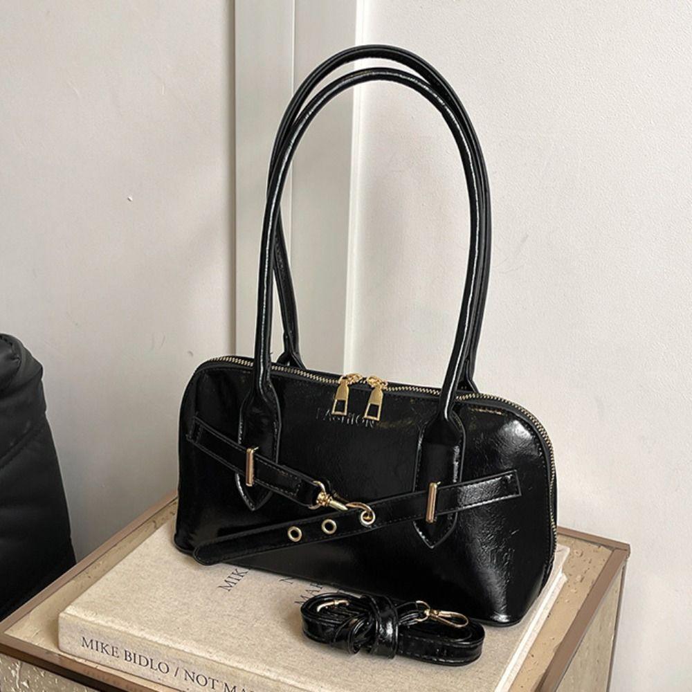 Korean Style Retro Shoulder Bag Solid Color Bowling Bag Fashionable Underarm Bag  Travel