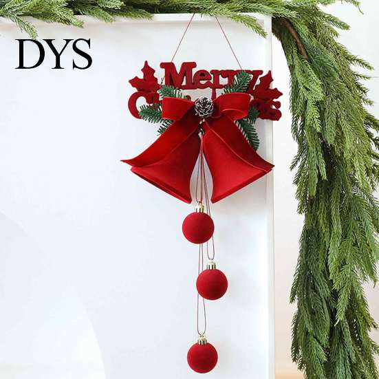 Christmas Lanyard Bell Pendants Nordic Velvet Ornament, Flocked Hanging Bells for Luxury Texture Tree Baubles Door Window Decor, Festive Holiday Home