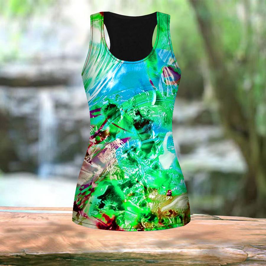 3D Crystal Wave Print L Women Workout Yoga Gym Printed Summer Sport Shirts Plus Size Vests