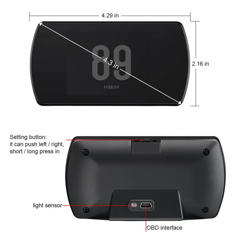 P12 OBD2 Head Up Display Smart Digital Meter Car Speedometer Tacho RPM Turbo Boost Pressure Water Temp Oil Temp EXT Volt Meter