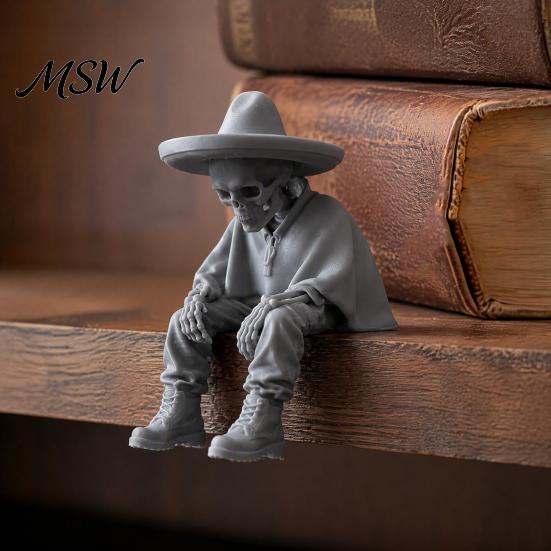 Spooky Aesthetic Office Ornaments 3D Printed Sitting Skeleton Shelf Sitter Figurine, Gothic Hat Desktop Figurines Ornament, Trendy Home Table