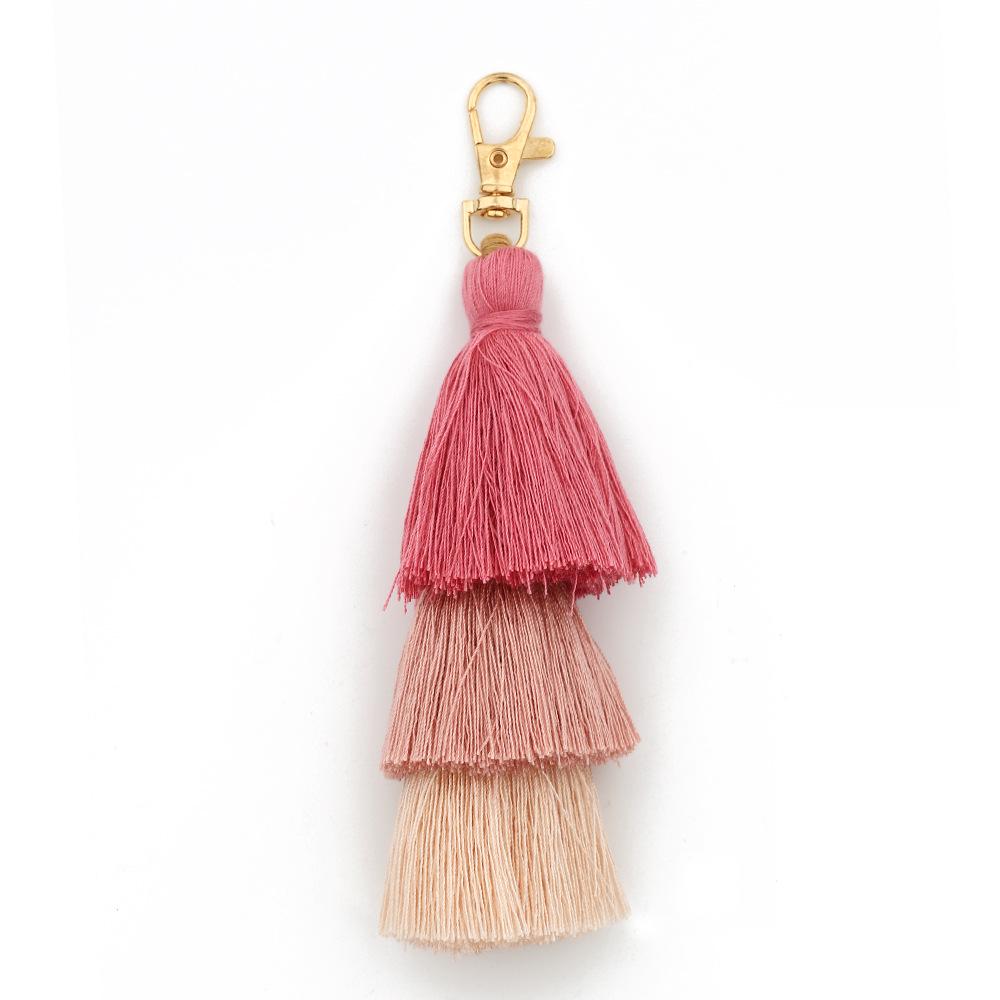Boho Handmade Cotton Tassel Keychain - Ethnic Multi-layer Bag Charm