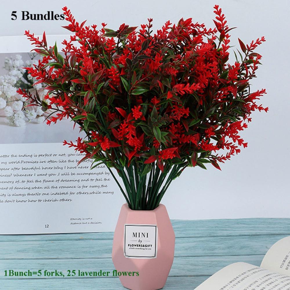 5 Bundles 5 Heads Artificial Lavender Flowers 36cm 7 Colors Outdoors Garden Lavender Flowers Outdoor Plants красный