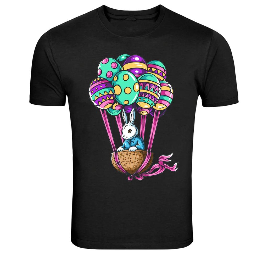 Easter Bunny Balloon Basket Graphic T Shirt Cute Spring Tee