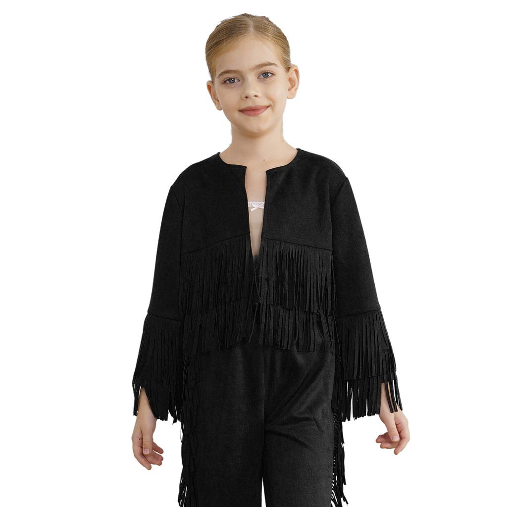 Unisex Westernweste Kostüm Langarm Offen vorne Fransen Quasten Cowboy Cowgirl Verkleidungskleidung