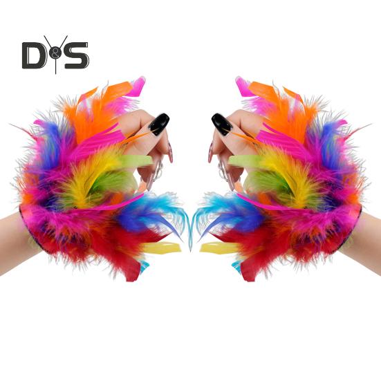 

1 пара браслетов из перьев, регулируемая лента, роскошный многослойный браслет с подвесками из перьев, аксессуары для вечеринок на Хэллоуин и косплея