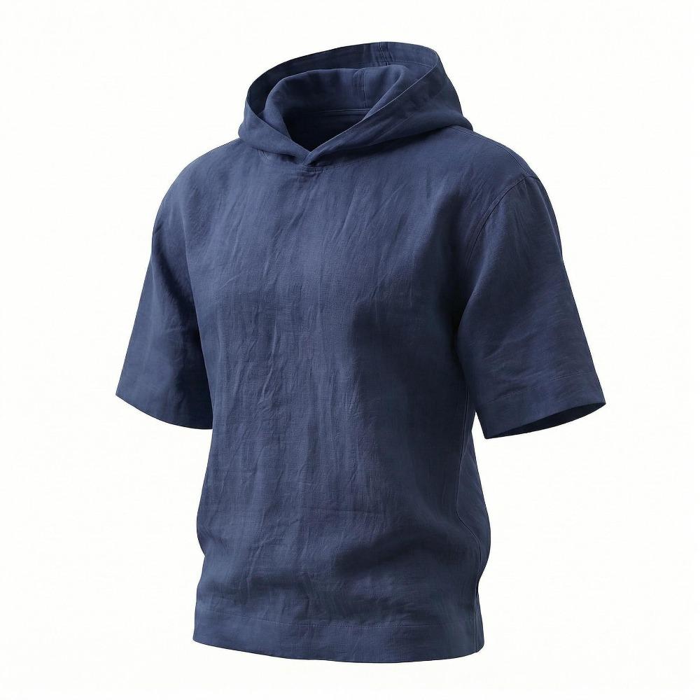 Men's Short Sleeve Hoodie, Lightweight Hooded T-Shirt with Texture, Casual Summer Streetwear Top for Men