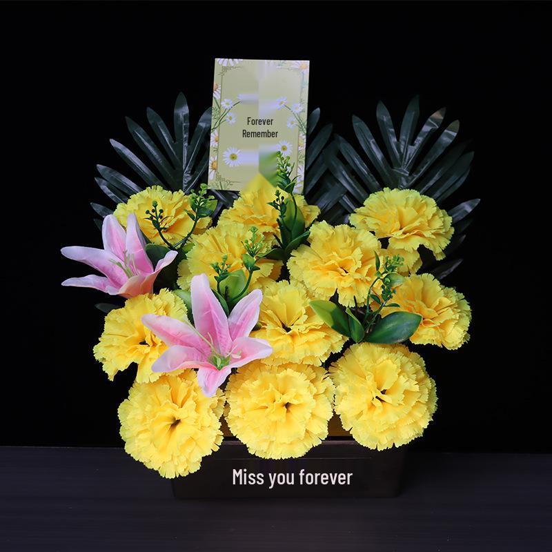 Qingming-Fest Chrysanthemenstrauß: 7-Kopf Seidenblumen Friedhofsgesteck für die Grabpflege