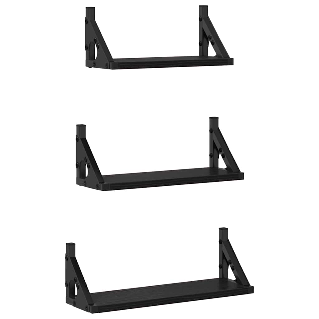 Wall Mounted Shelf System with Storage 3 pcs Black Oak Effect