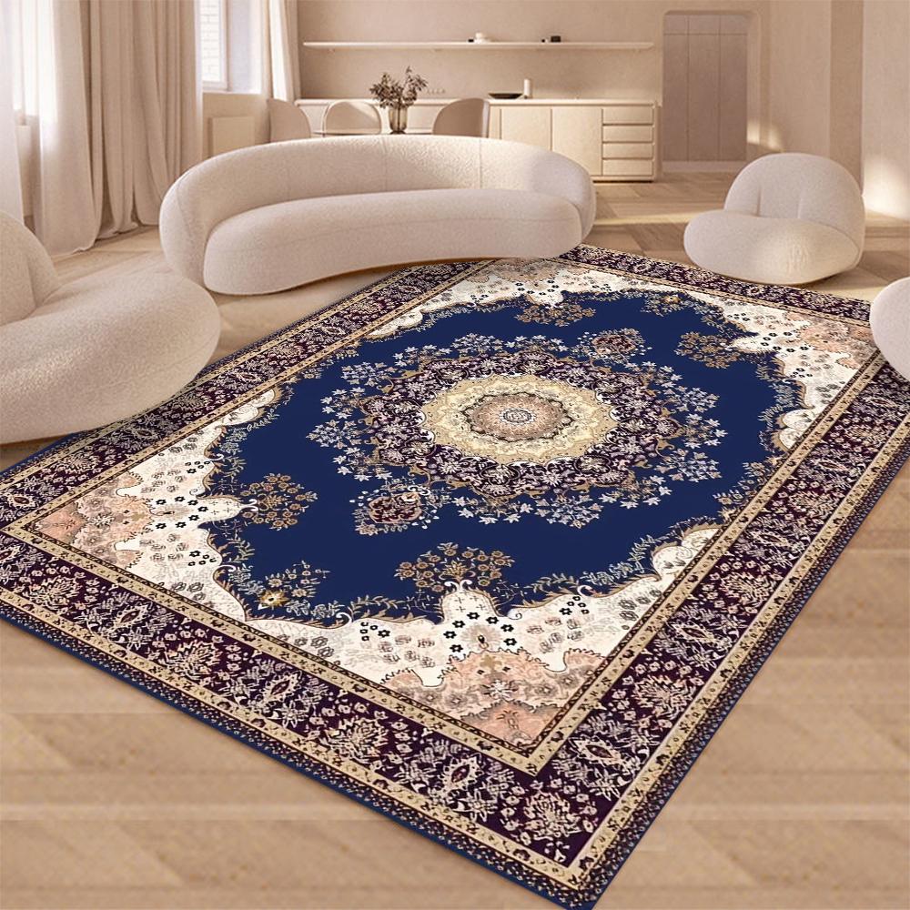 Europäischer Retro Floral Großer Teppich für Wohnzimmer Luxus Dekor Teppich Rutschfest Schlafzimmer Ankleidezimmer Waschbare Weiche Matte