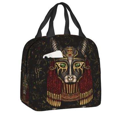 Custom Bastet Egyptian Goddess Insulated Lunch Bag for Women Resuable Hieroglyphs Thermal Cooler Lunch Tote Kids School Children