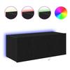 Wall Mounted TV Cabinet with LED Lighting Black Oak Effect 80 X 35 X 31 Cm