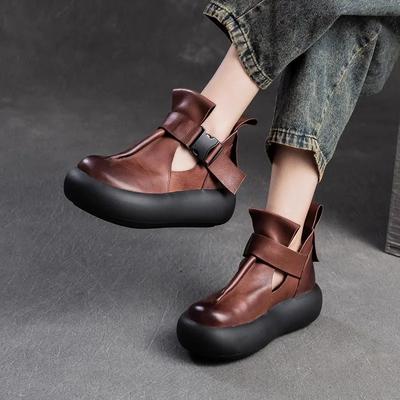 Fashion Shoes for Women 2024 Retro Round Toe Women's Roman Sandals High Quality Leather High Top Sandals Casual Fashion Platform Sneaker
