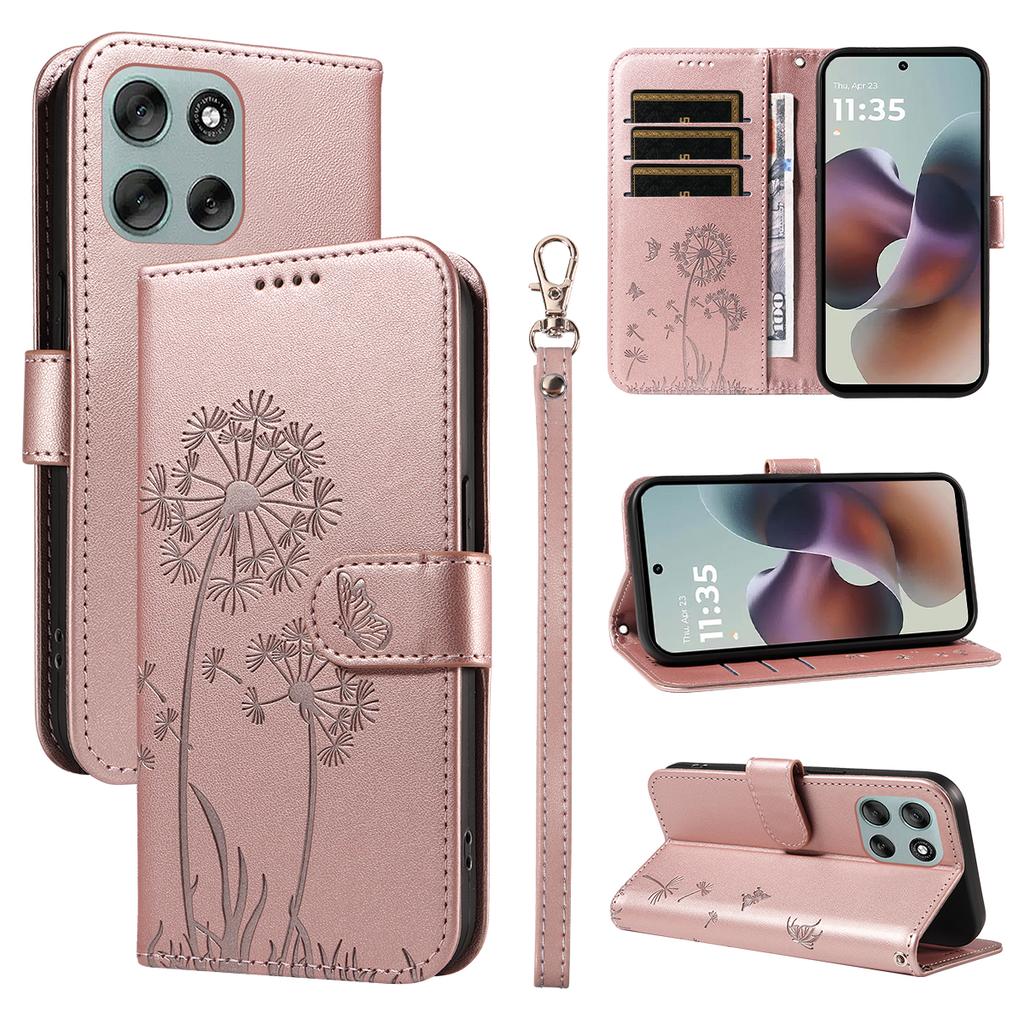 For Motorola Moto G56 5G Leather Wallet Case with Strap Dandelion Imprint Phone Stand Cover