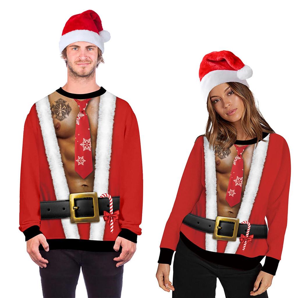 Unisex Men's 3D Printing Creative Round Neck Casual Long Shirts Top Blouse