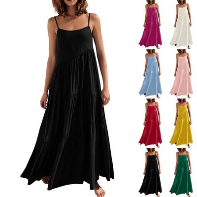Vestido de praia casual boêmio sólido feminino, vestido plissado irregular, vestido longo de praia