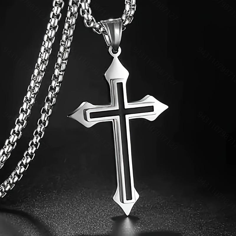 1pc Simple Fashion Stainless Steel Cross Pendant Necklace
