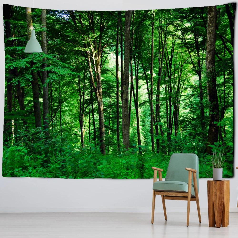 Blue Sky And Forest Tapestry Wall Hanging Nature Scenery Boho Style Tropical Plants Home Art Background Cloth Decor