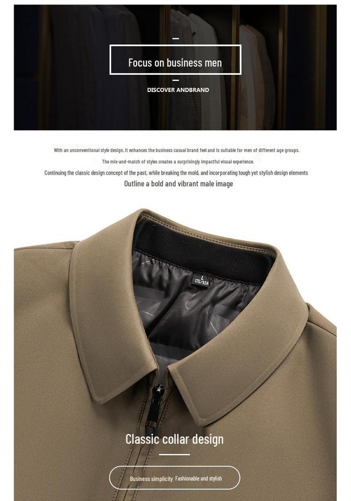 Men's Thickened Lapel Down Jacket for Middle-aged & Elderly - Detachable Liner, Duck Down, Cold Protection Winter Coat