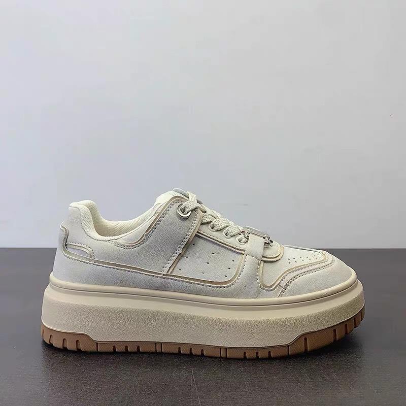 Old Polished Thick Baseplate Shoes Women's Autumn New College Sports and Leisure Shoes Round Head Lace-up White Shoes