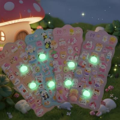 Puffy Character 3D Stickers for Decorating Sticker Books of 4 Cute, Squishy, Marshmallow-like (glow-in-the-dark Version) (set Colors)