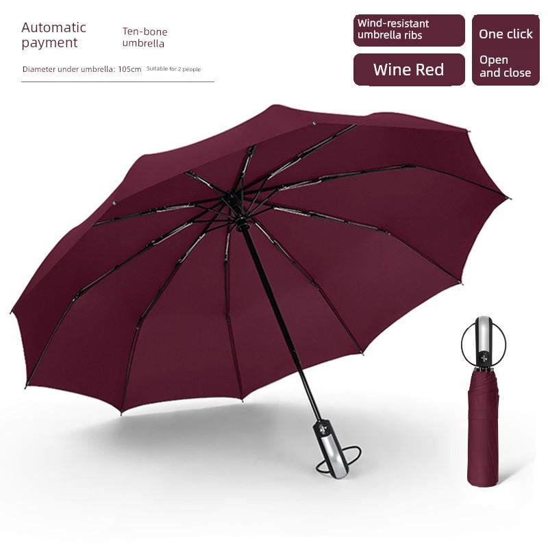 24 Bone Automatic Umbrella Men's and Women's Folding Sun Umbrella Extra Large Solid Rain Dual-Use Sun Protection UV Protection Sun Umbrella