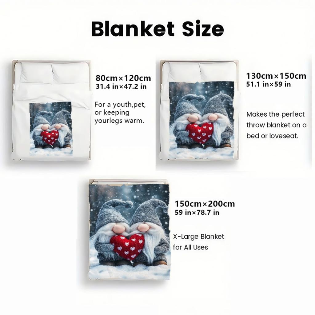 1pc Love Gnomes Holding Heart Valentine's Day Couple Fleece Blanket Romantic Winter Theme Soft Cozy Throw for BedroomLiving Room