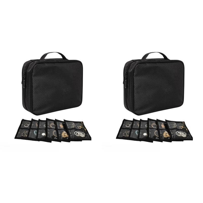 1/2 Travel Jewelry Bag Luggage Organizer Bag Detachable Loose Leaf Jewelry Storage Book with 6 Transparent Zipper Velvet Pouches