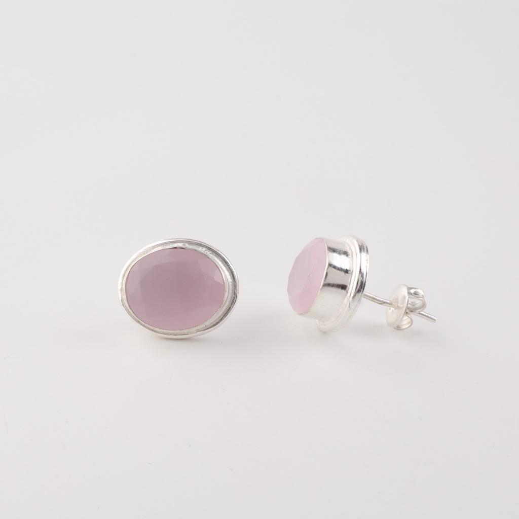 Rose Chalcedony Gemstone 925 Sterling Silver Jewelry Handmade Stud Earrings 0.5" EE-178-20