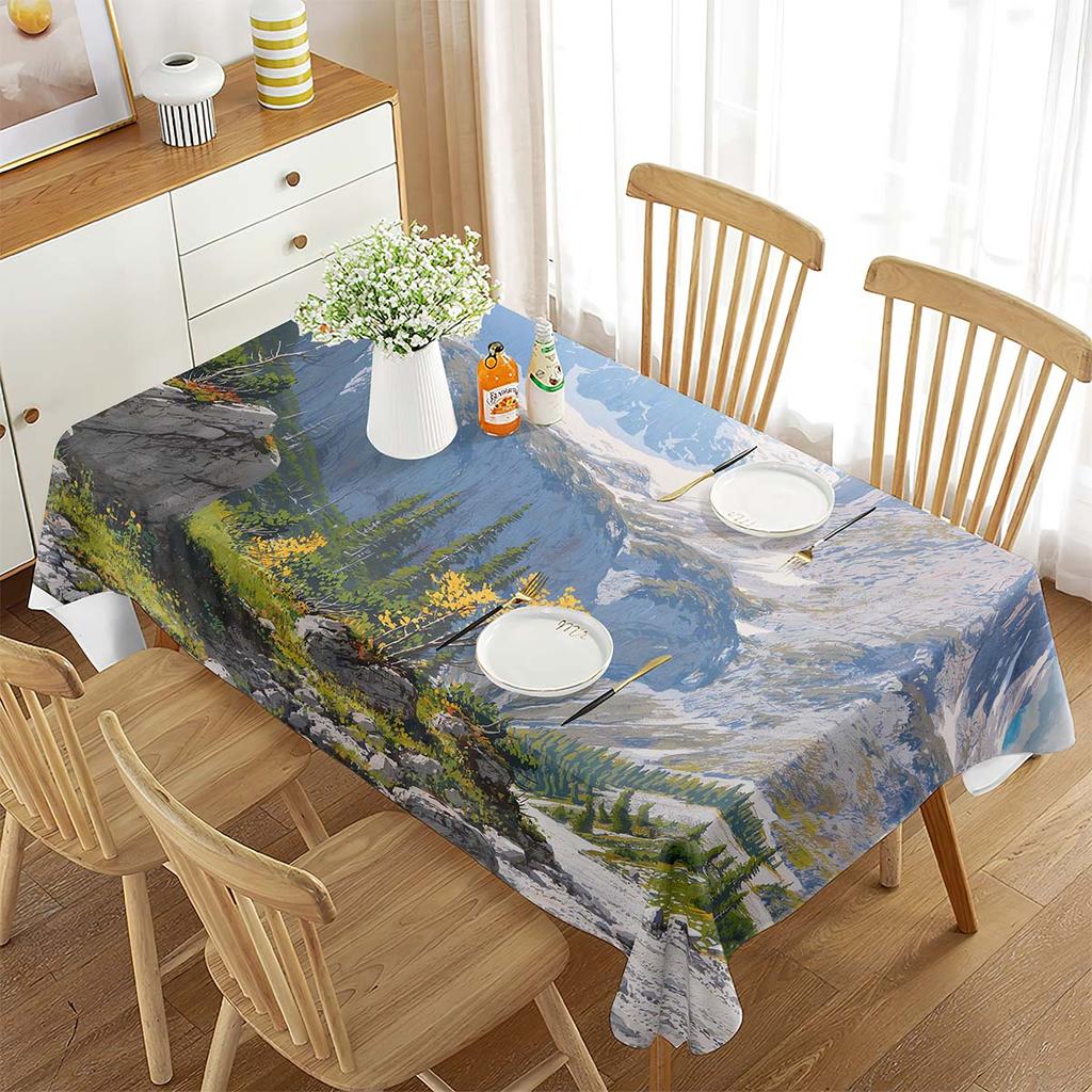 Berg en Rivier Impressie Schilderij Tafelkleed Rechthoekige Tafelhoes voor Koffietafel Eetkamer Keuken Woonkamer Decoratie