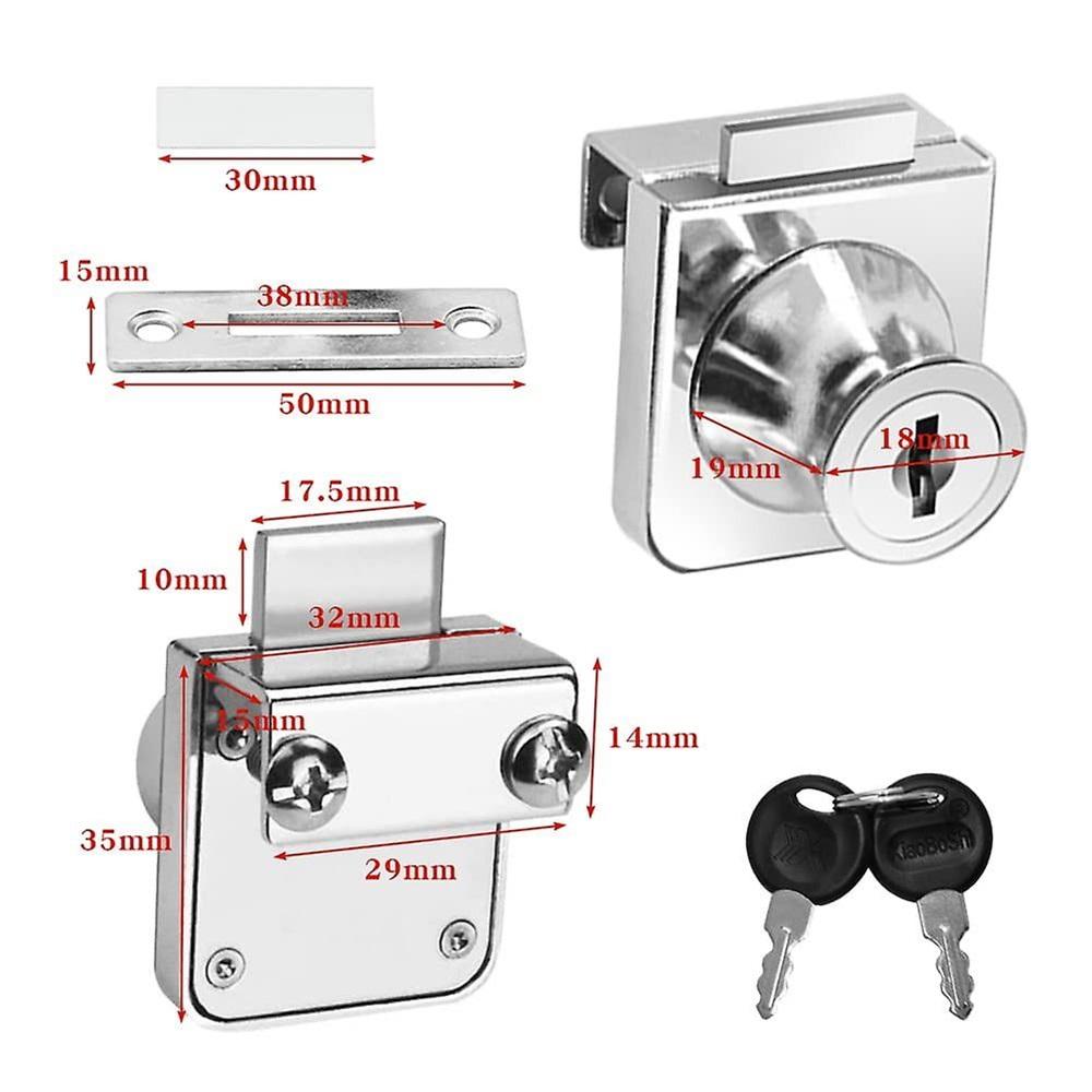 2 Pcs Zinc Alloy Glass Door Lock, Rustproof Cabinet Lock Door Lock, For 5-12mm Glass Door Without Drilling, With 4 Keys