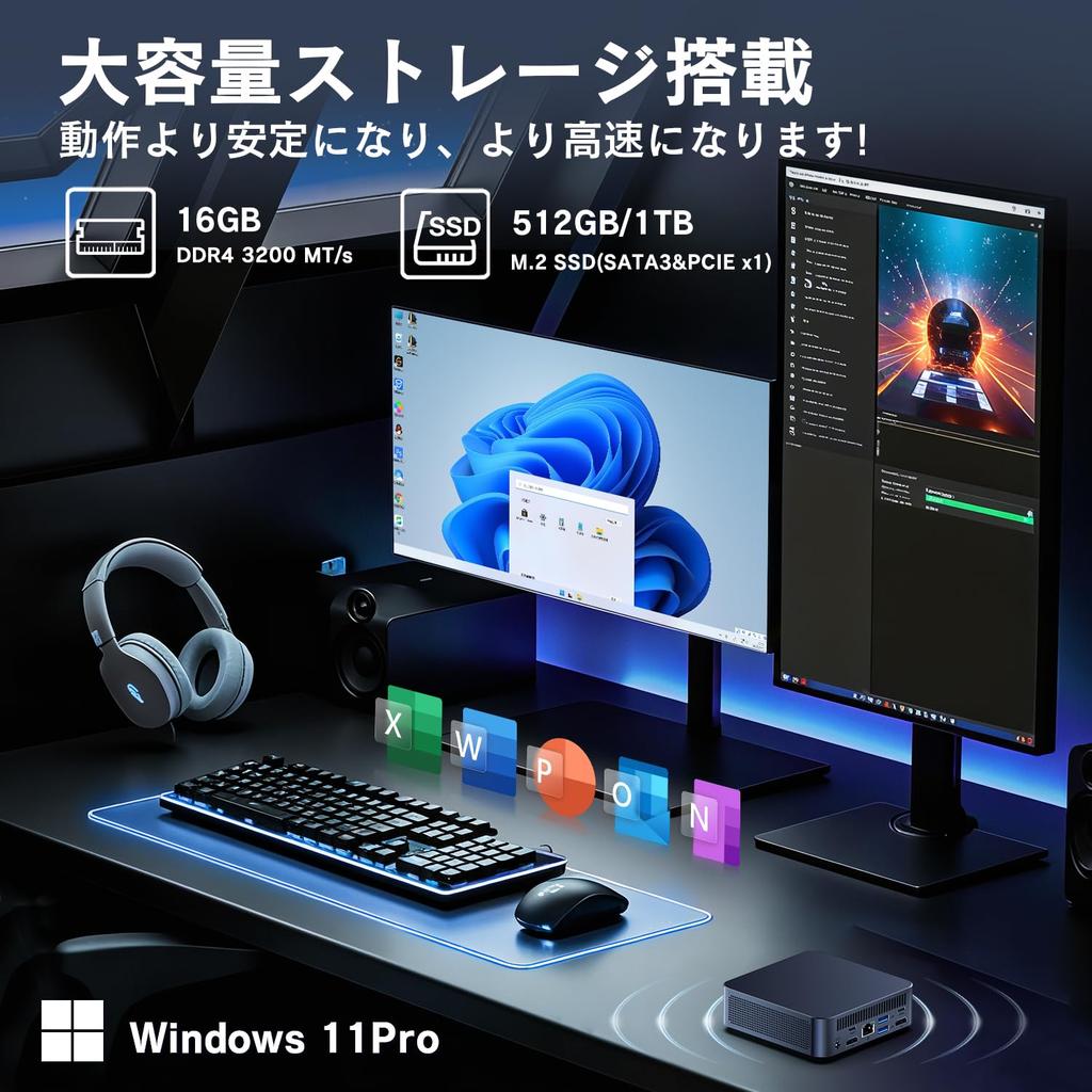 VETESA Mini PC n95 with Windows 11 and Office Compact PC with output RJ45 wired DDR4 16GB and 512GB 2024, 3-screen (HDMI 5K@60Hz), High-speed Wi-Fi,