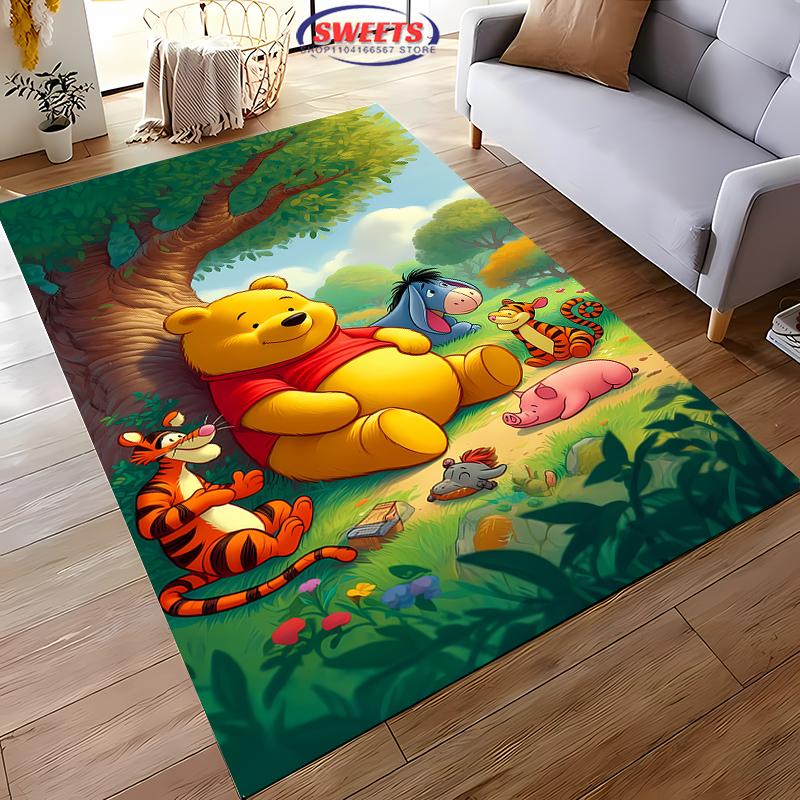 Schattig en Grappig Winnie de Poeh Cartoon Tapijt Slaapkamer Woonkamer Bank Kantoor Vloerkleden, Vier Seizoenen Mat, Duurzaam Antislip Tapijt Cadeaus