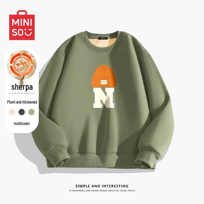 

MINISO Men s Heavyweight Lamb Fleece Crewneck Sweatshirt 3XL
