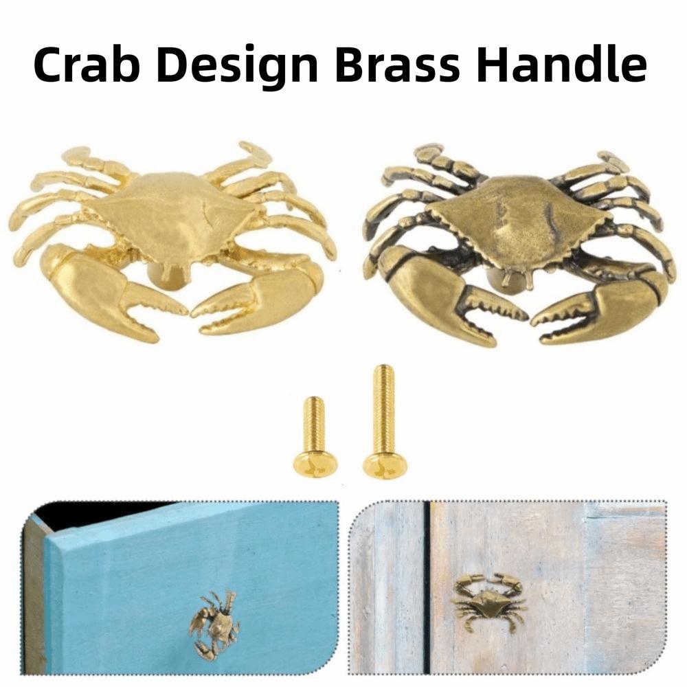 Retro Brass Cabinet Pulls Hardware Closet Door Knobs Creative Crab Design Drawer Handles  Window