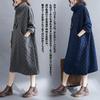 Kapuzenpullover Lang Hoch Gepunktet Retro mit Plus Elegant Maxi Lässig Locker Alltag Winter [CCGGOWMM] Damenkleid, Ärmel, Hals, Muster, Stil, Taschen,