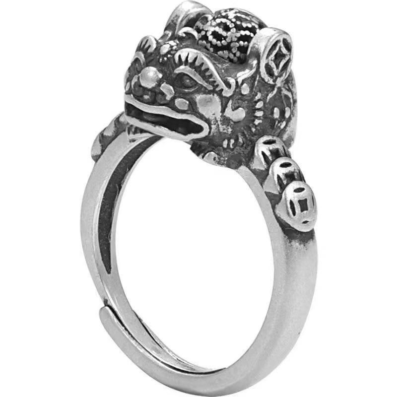 Retro Thai Silver Pixiu Rotatable Ring: Wealth-Attracting Adjustable Unisex Ethnic Style