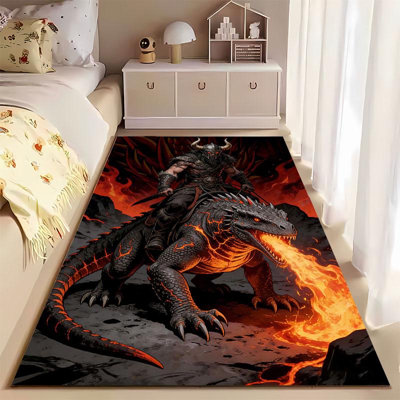 Viking Warrior on Fire Dragon suitable as a non-slip mat for the living room or bedroom sofa