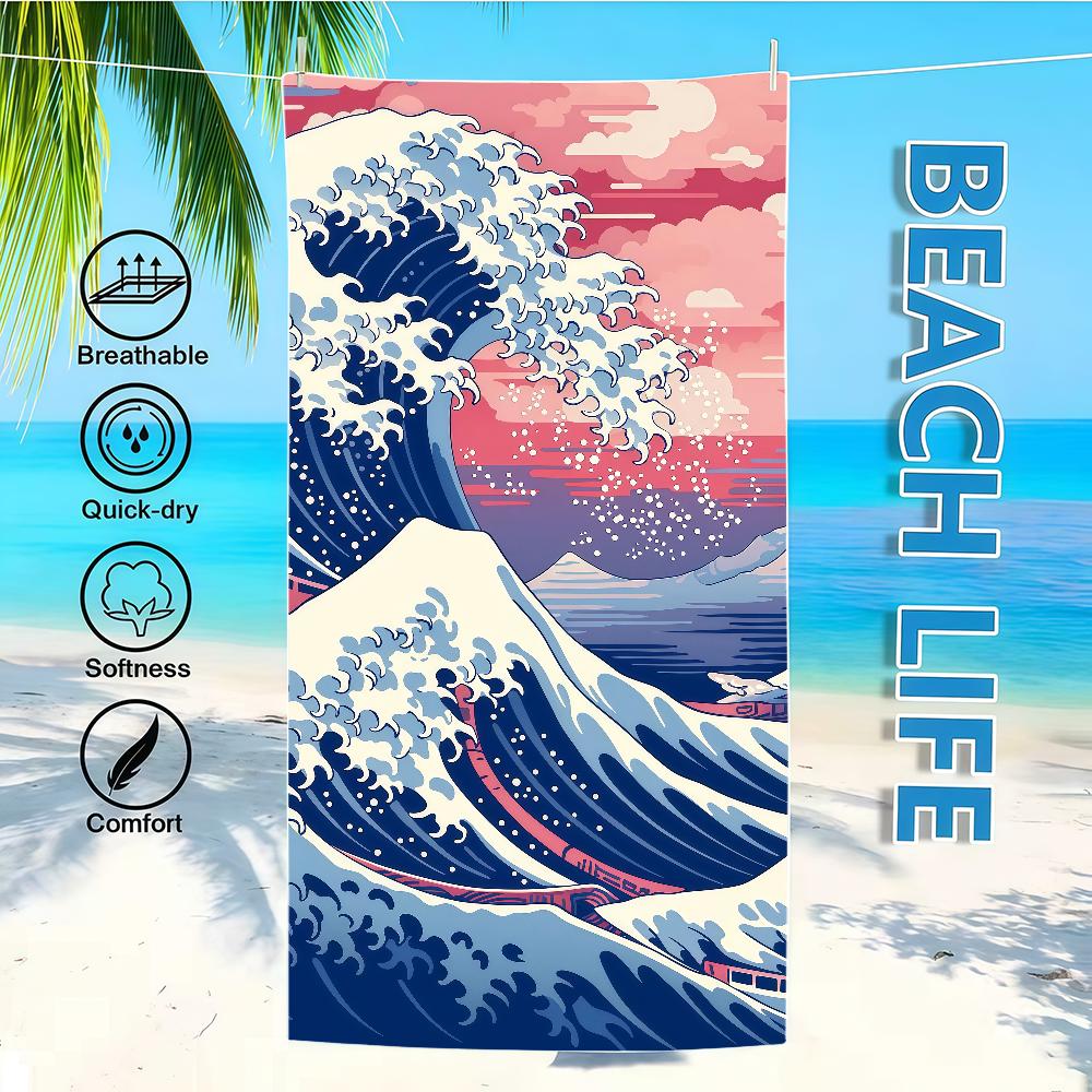 Towel Textile Bathrobe Beach Quick-Drying Ocean Lightweight Waves Portable Camping Swim Cartoon Pool Travel STJ40x70CM