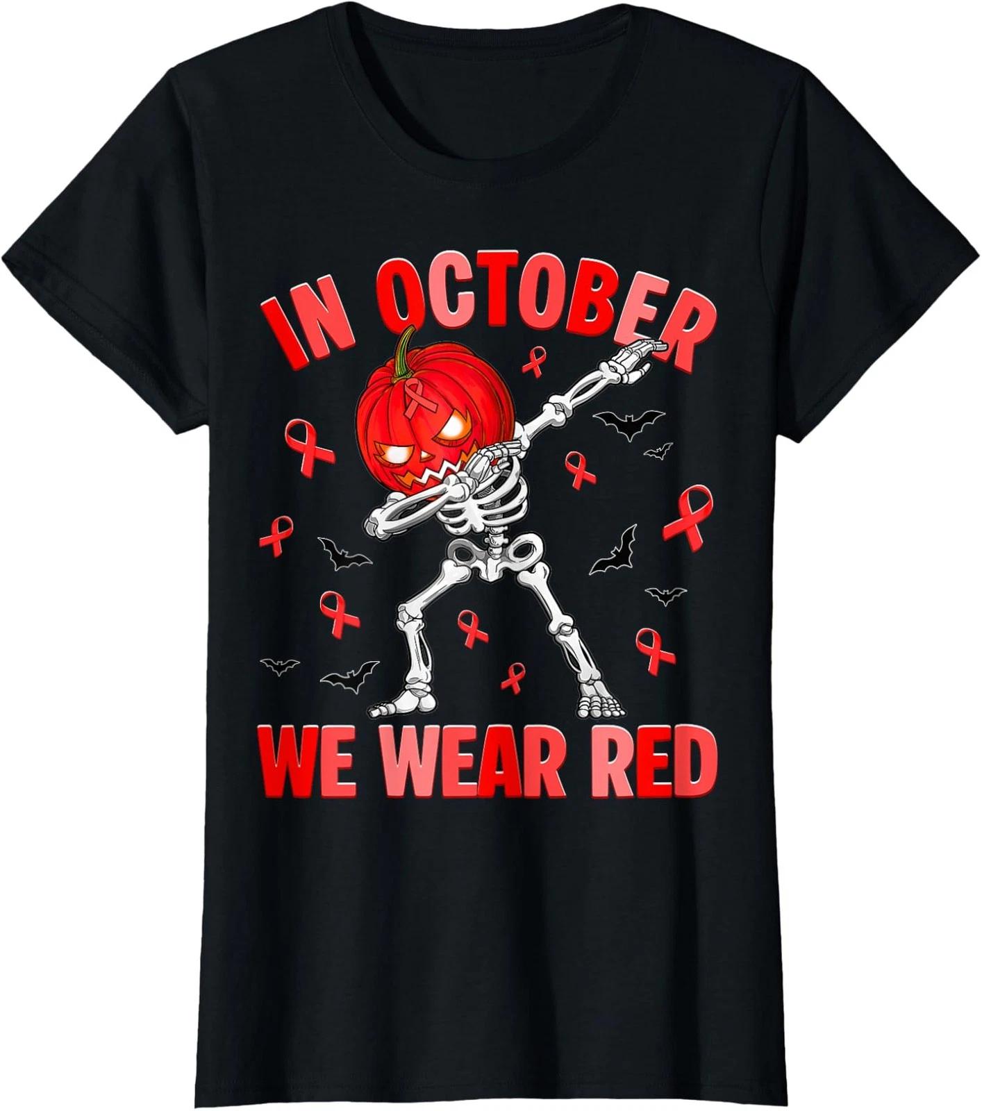

Dabbing Skeleton Red Ribbon Week We Wear Red Ladies Crewneck 100% Cotton T-shirt Mens Tees Top S разноцветный