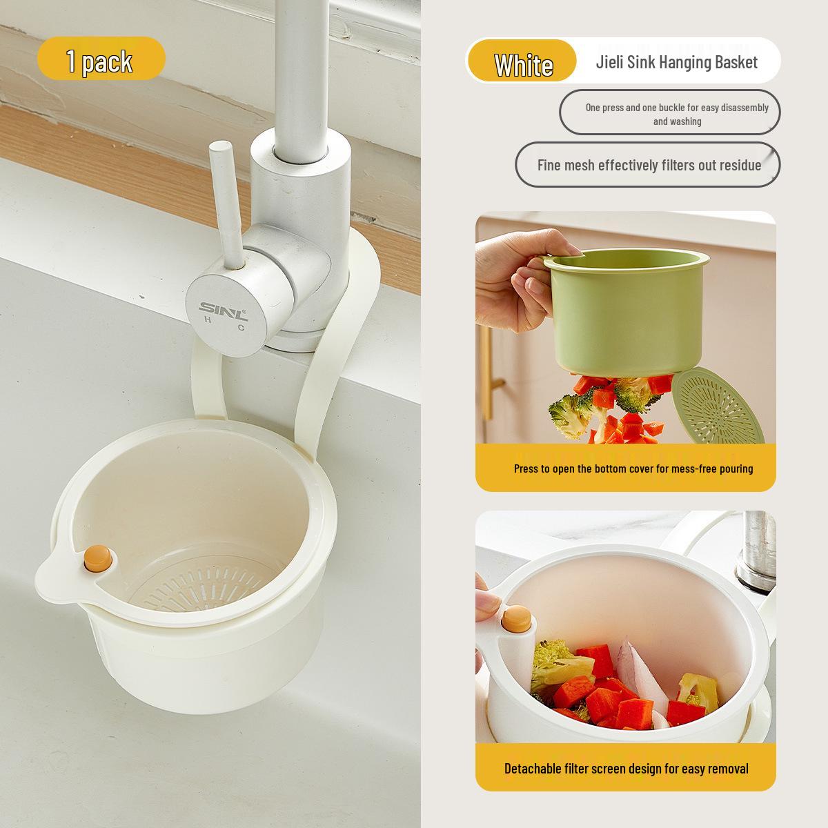 

Sink Drain Hanging Basket: Multifunctional Kitchen Faucet Organizer for Residue Filtering and Vegetable Washing. білий