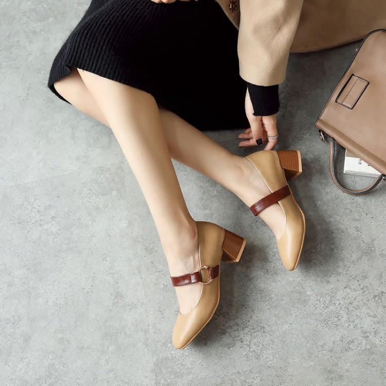 Women's High-heeled Single Shoes Spring and Summer New Thick Heel Large Size Light Mouth Low-top Shoes Simple Four-season Shoes