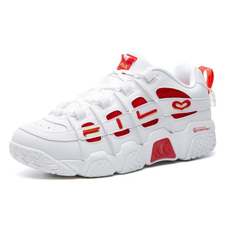 Fila Heritage-FHT Fabric Synthetic Leather Comfortable Fashion Low-Top Dad Sneakers Women Sneakers White Red F12W111228FFR