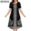 Damen Vintage Böhmisch Ethnisch Bedrucktes Kleid Sommer Große Größe Kurzarm Rundhals Lässiges Kleid Elegantes Damen Mini A-Linien Kleid