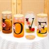 500ML Alphabet Flowers Glass Cups Letter A-X Coffee Water Juice Clear Cup with Lid Straw Brush Valentine's Day Wedding Home Gift
